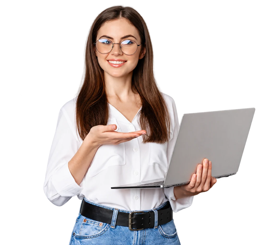 Profissional apresentando um notebook